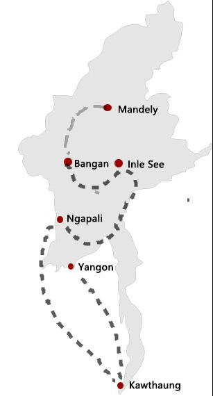 Myanmar -Reiseroute