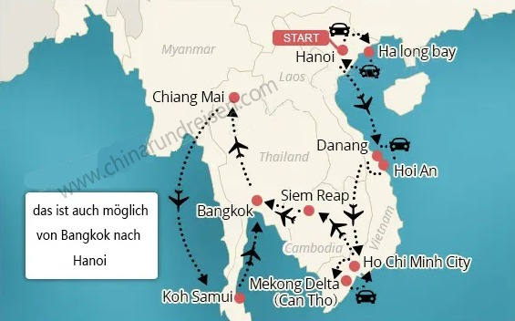 Vietnam Kombodscha Thailand Reiseroute