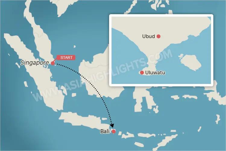 Singapur & Bali Reise Landkarte